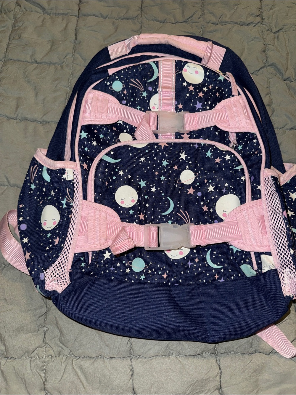 Pottery Barn Kids Space Moon Print Backpack Glow in Dark EUC